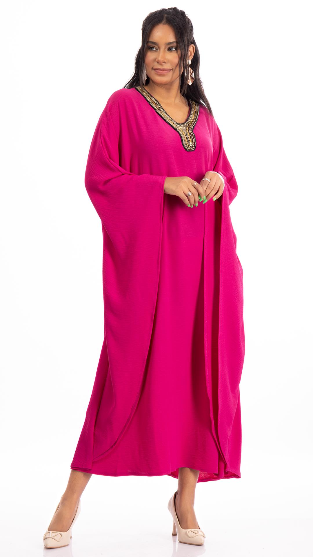 Plain Abaya with a pattern at the neck 