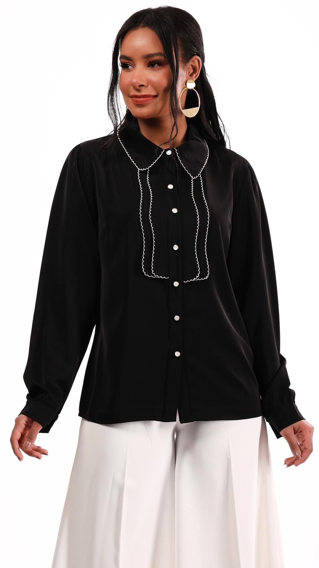 Black embroidered shirt at chest 